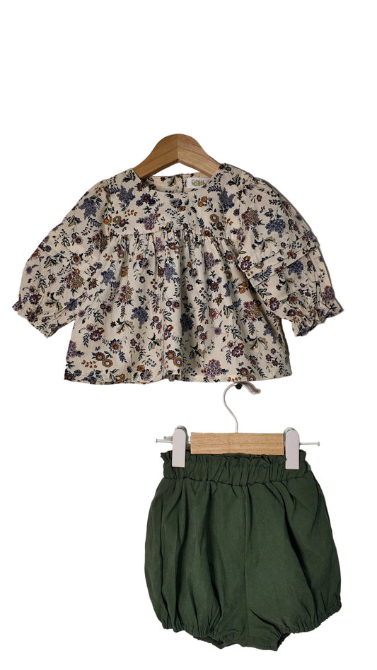 Set blusa flores y bloomer verde